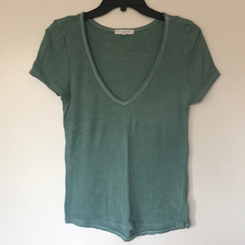 Blue green deep V t-shirt
